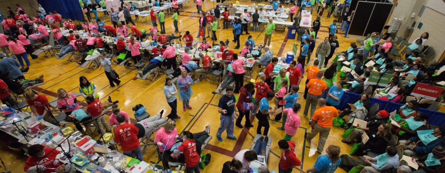 Aerial view of Toland Dental working with Mission of Mercy in Memphis to provide dental care for uninsured and underinsured patients in need