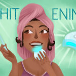 Graphic illustration of woman with DIY teeth whitening options