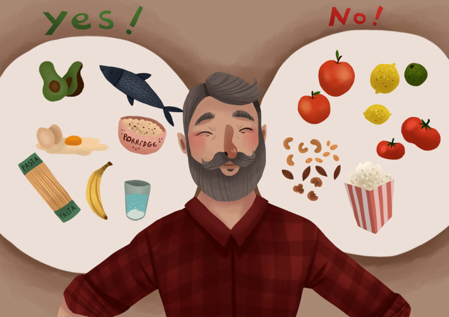 man thinking about what foods to eat after a tooth extraction