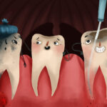 graphic art of root canal therapy on a molar tooth
